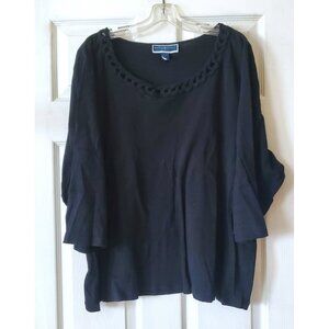 KAREN SCOTT WOMAN TOP BLACK EYELET 3/4 SLEEVE SWEATER